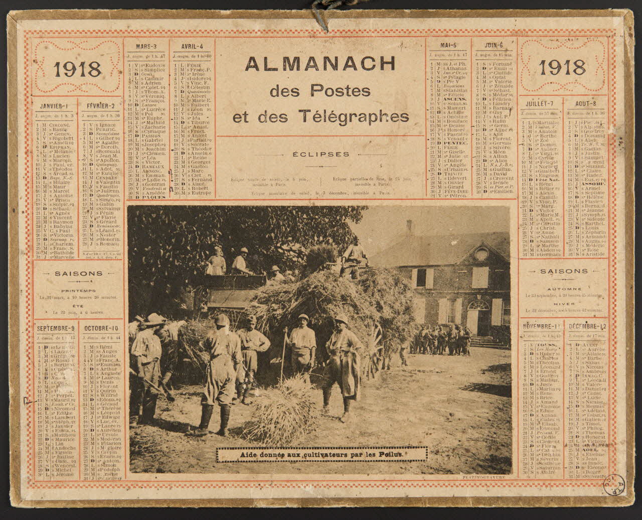 estampe ALMANACH  des Postes  et des Télégraphes  1918 1976.31.6 Photo
