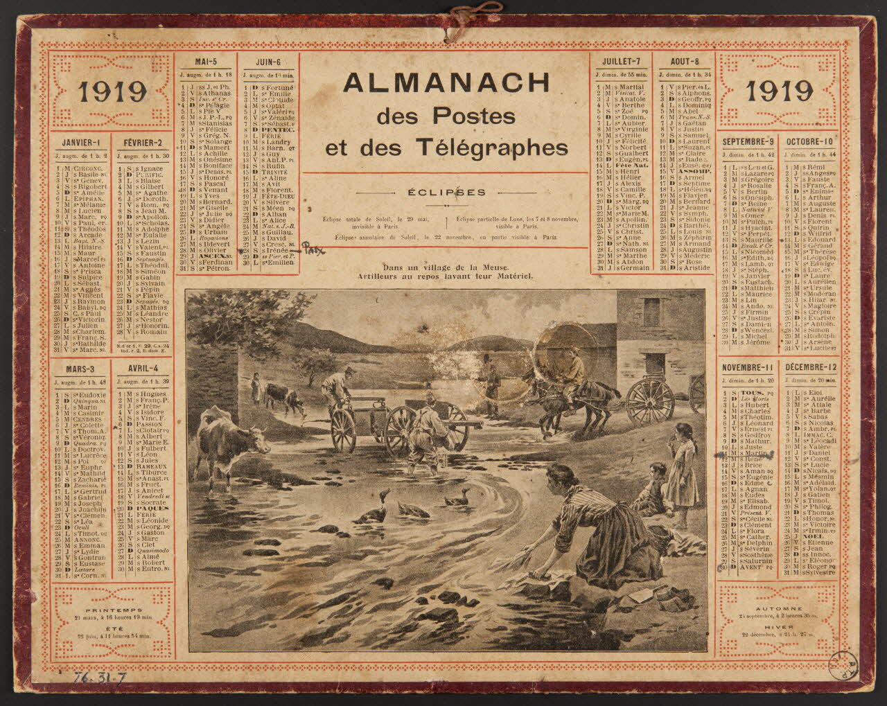 estampe ALMANACH  des Postes  et des Télégraphes  1919 1976.31.7 Photo