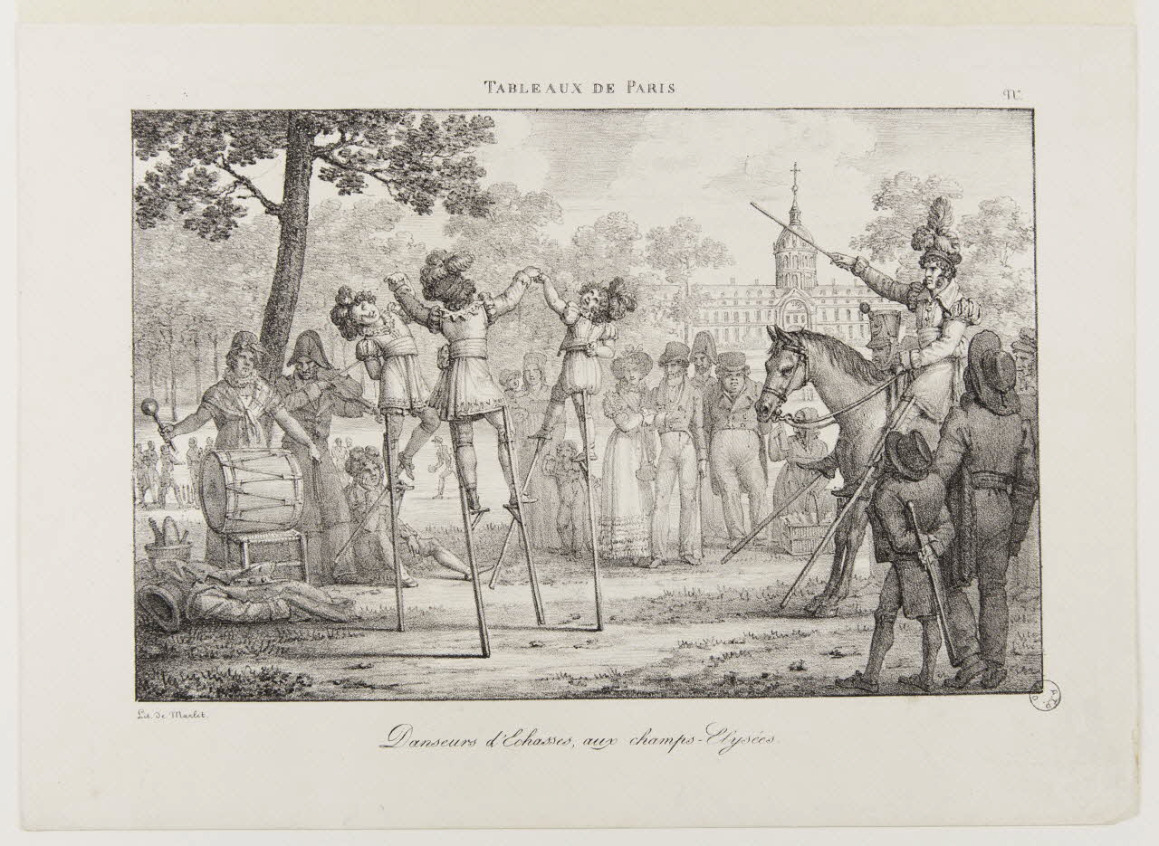 estampe TABLEAUX DE PARIS  Danseurs d'Echasses, aux champs-Elysées. 1976.41.7 Photo