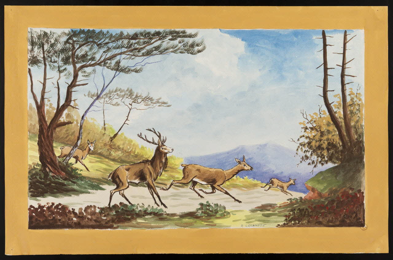 Lecompte R. dessin La harde surprise (maquette de store) 1945-1955 1976.56.1 Photo