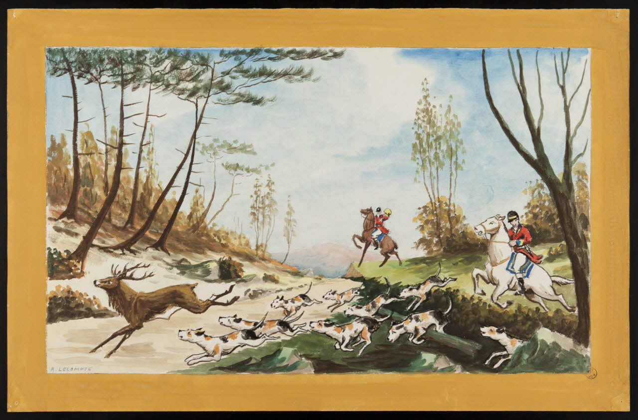 Lecompte R. dessin Chasse à courre (maquette de store) 1945-1955 1976.56.2 Photo