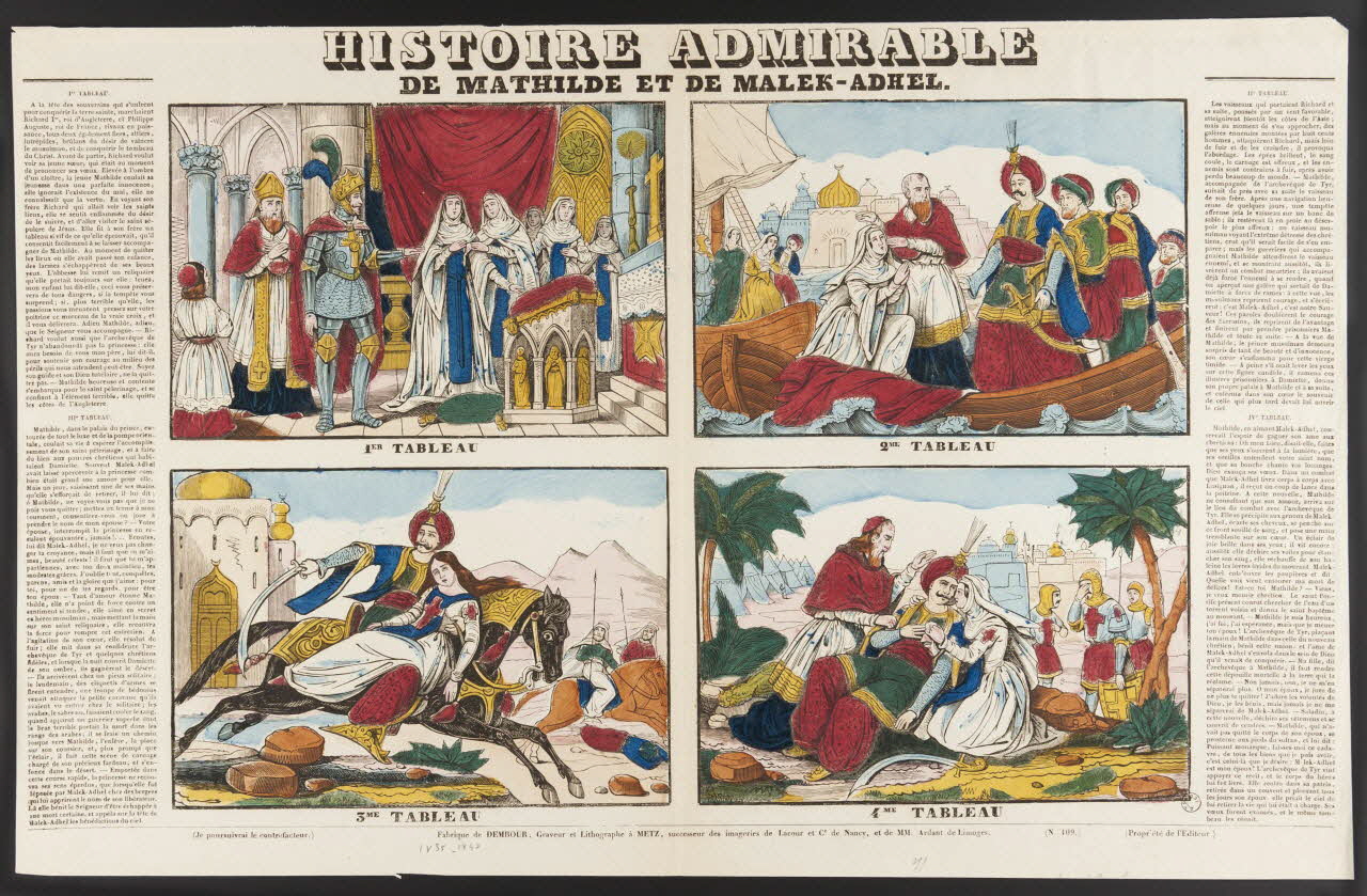 Adrien N. Dembour à compartiments (2x2) HISTOIRE ADMIRABLE  DE MATHILDE ET DE MALEK-ADHEL. Metz 1835-1840 1977.23.45 Photo
