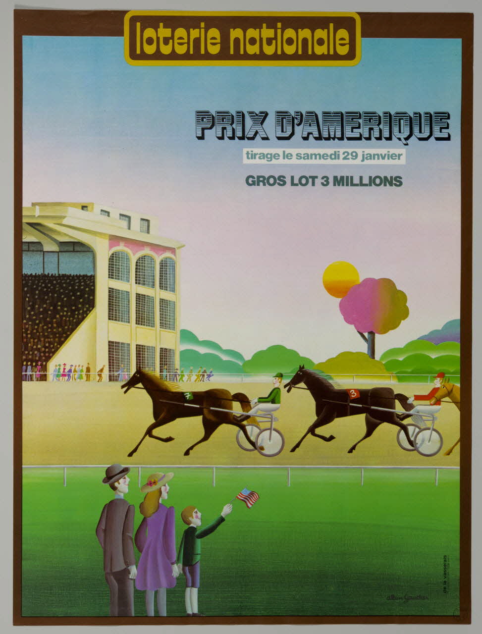 estampe loterie nationale  PRIX D'AMERIQUE  tirage le samedi 29 janvier  GROS LOT 3 MILLIONS 1977.40.26 Photo