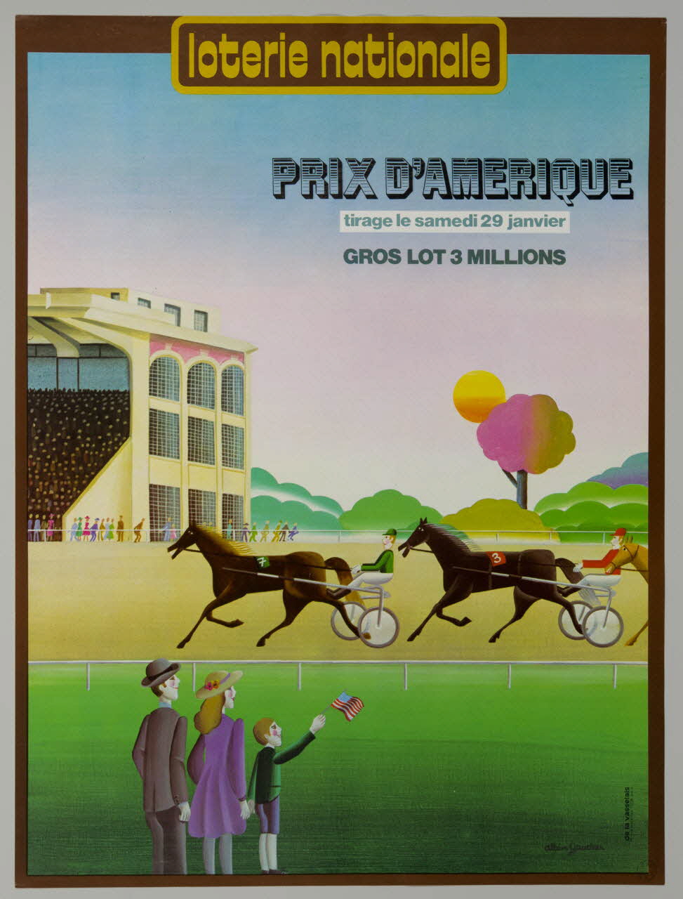 estampe loterie nationale  PRIX D'AMERIQUE  tirage le samedi 29 janvier  GROS LOT 3 MILLIONS 1977.40.27 Photo