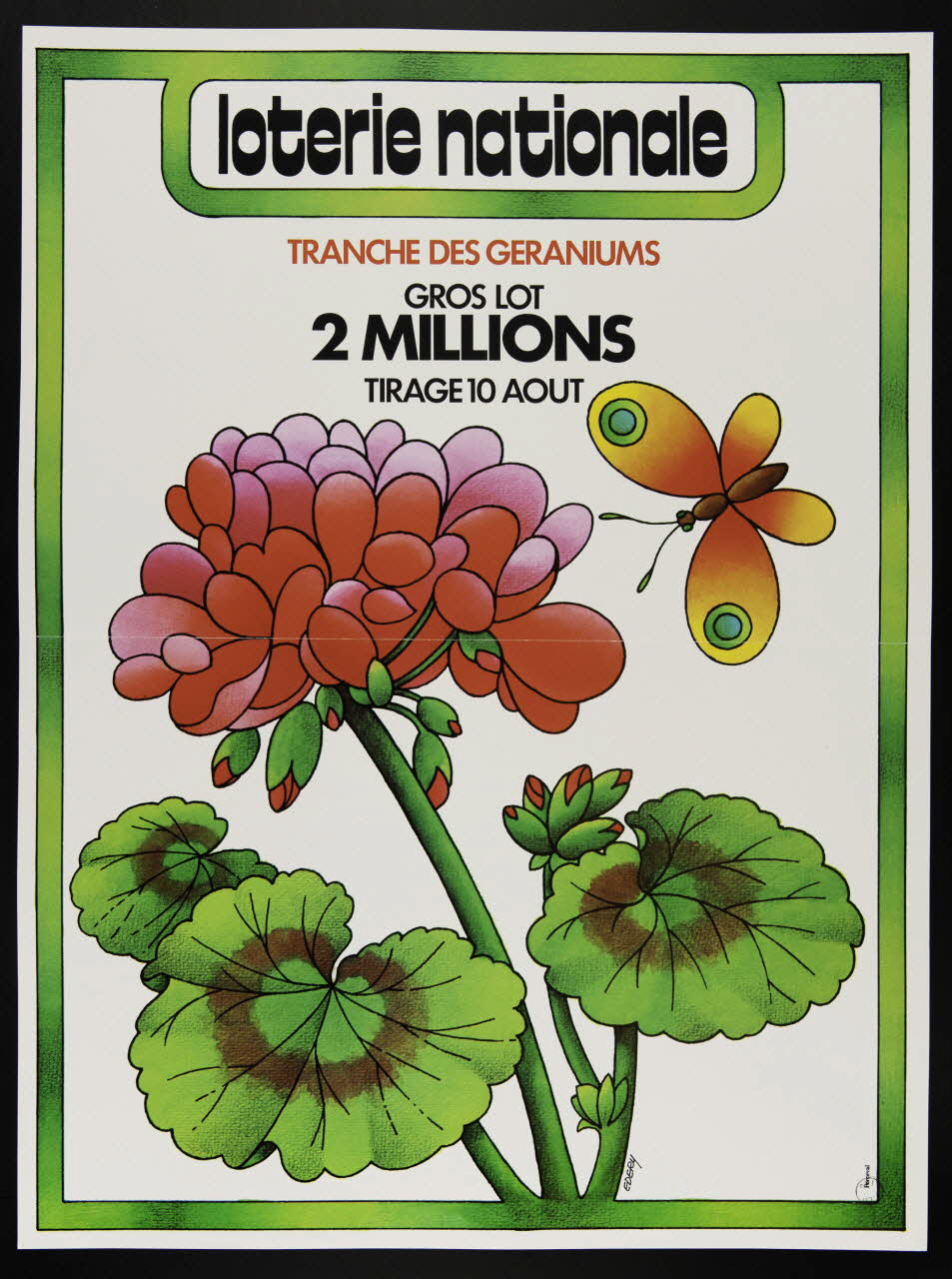 estampe loterie nationale  TRANCHE DES GERANIUMS  GROS LOT  2 MILLIONS  TIRAGE 10 AOUT 1977.40.84 Photo