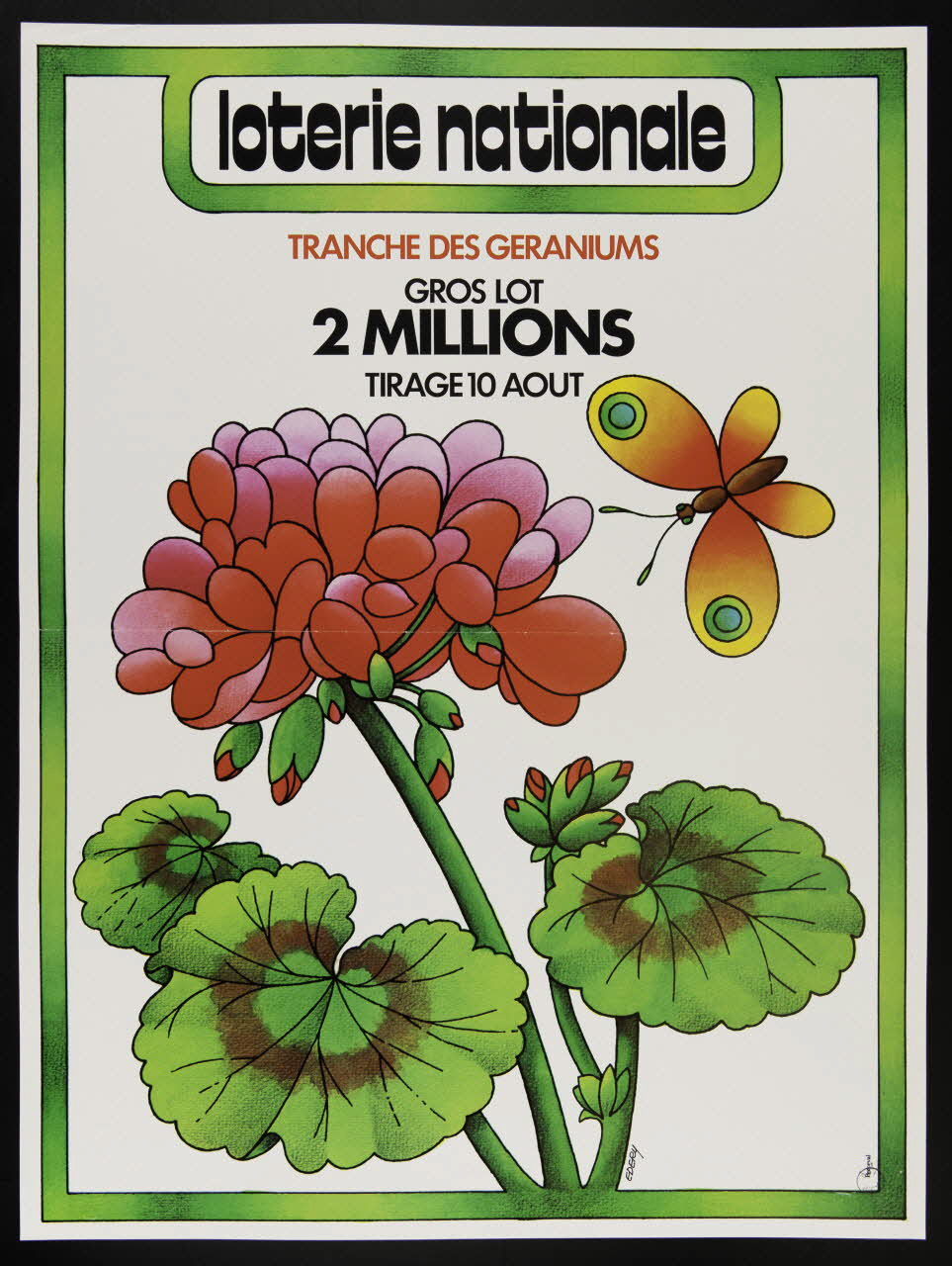 estampe loterie nationale  TRANCHE DES GERANIUMS  GROS LOT  2 MILLIONS  TIRAGE 10 AOUT 1977.40.85 Photo