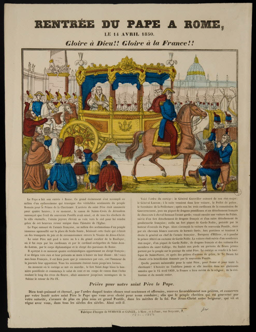Dembour et Gangel estampe RENTREE DU PAPE A ROME. Metz 1840-1852 1977.68.35 Photo