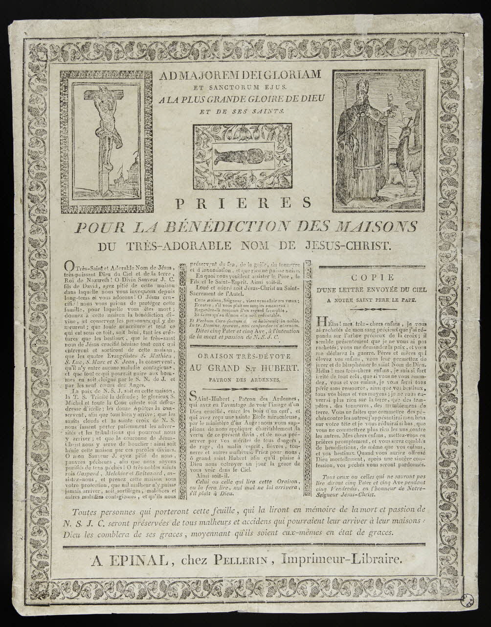 Pellerin imagerie ancienne PRIERES  POUR LA BENEDICTION DES MAISONS  DU TRES-ADORABLE NOM DE JESUS-CHRIST. Lorraine, France 1837 1977.80.1 Photo