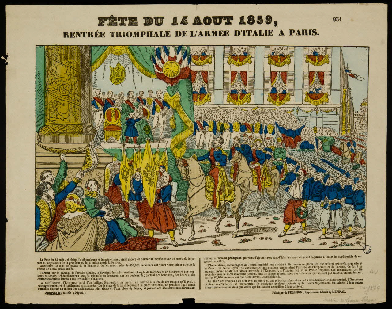 estampe FÊTE DU 14 AOUT 1859,  RENTREE TRIOMPHALE DE L'ARMEE D'ITALIE A PARIS. 1977.80.15 Photo