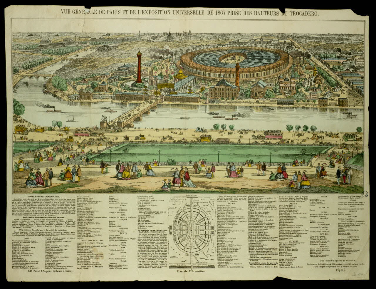 estampe VUE GENERALE DE PARIS ET DE L'EXPOSITION UNIVERSELLE DE 1867 PRISE DES HAUTEURS DU TROCADERO. 1977.80.26 Photo