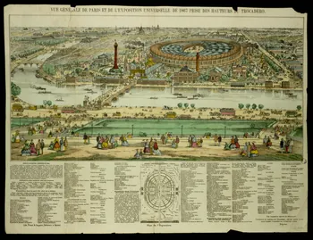estampe VUE GENERALE DE PARIS ET DE L'EXPOSITION UNIVERSELLE DE 1867 PRISE DES HAUTEURS DU TROCADERO. 1977.80.26 Photo