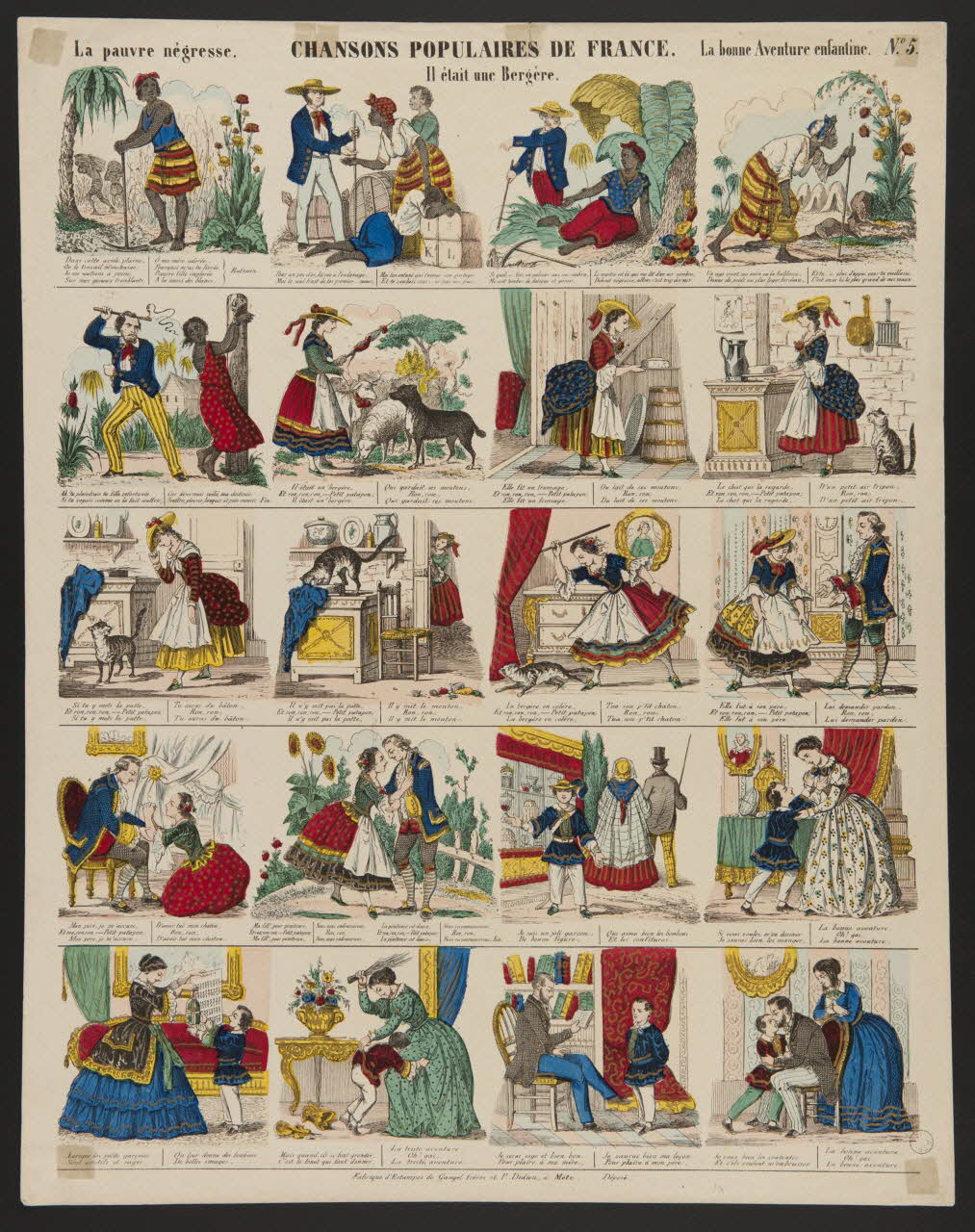 Gangel et Didion estampe La pauvre négresse. CHANSONS POPULAIRES DE FRANCE. La bonne Aventure enfantine.  Il était une bergère. Metz 1858-1868 1977.80.27 Photo