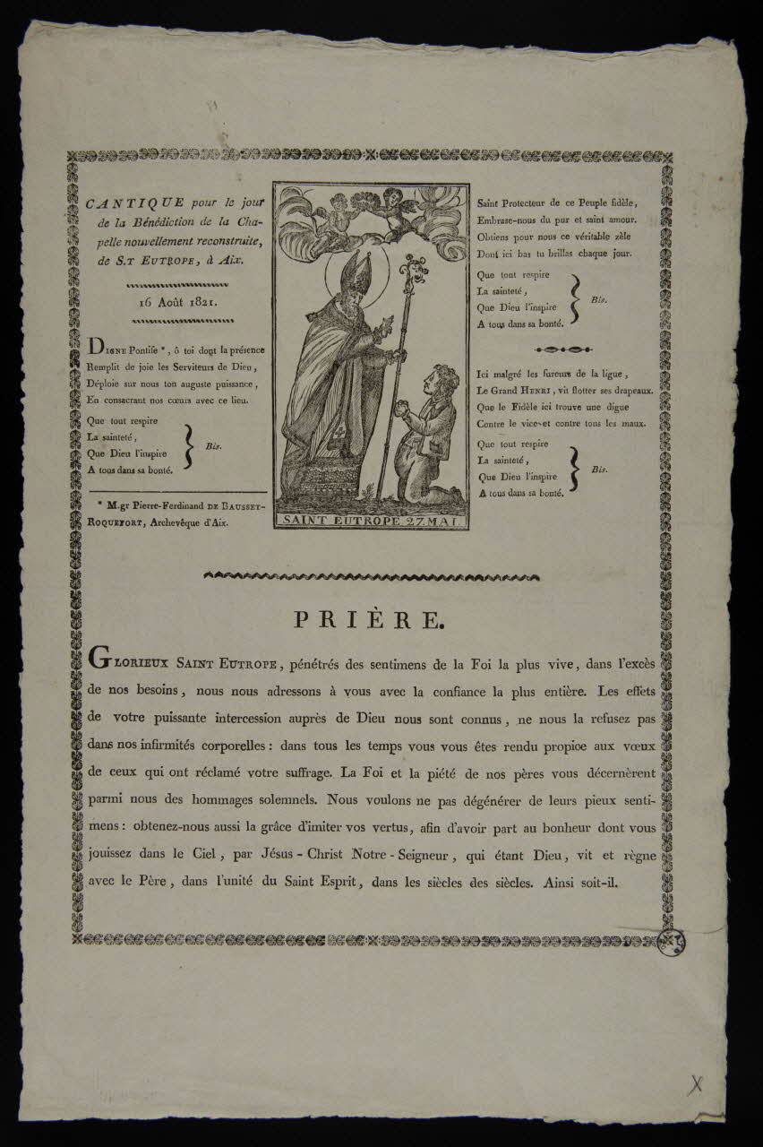 Charles Nicolas Gangel imagerie ancienne CANTIQUE pour le jour  de la Bénédiction de la Cha-  pelle nouvellement reconstruite,  de S.T EUTROPE, à Aix. Provence-Alpes-Côte d'Azur, France 1821 1977.80.48 Photo