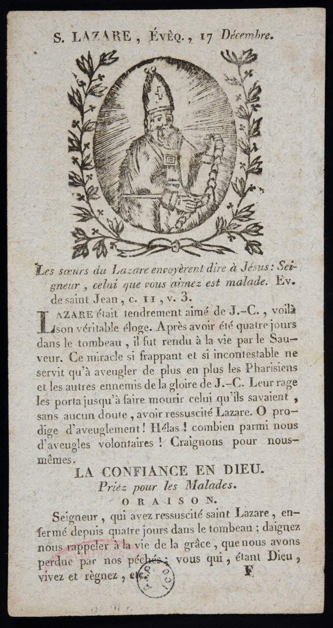 estampe S. LAZARE, EVÊQ., 17 Décembre. 1978.10.16 Photo