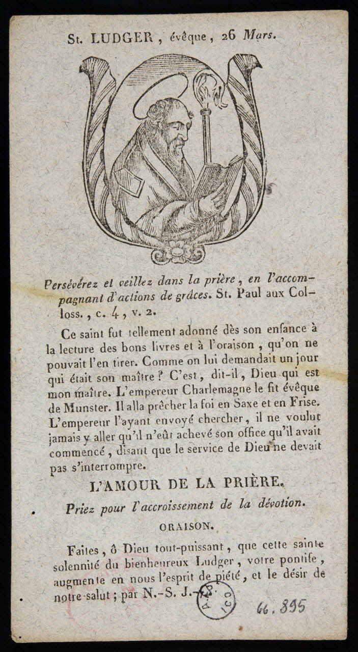 estampe St. LUDGER, évêque, 26 Mars. 1978.10.18 Photo