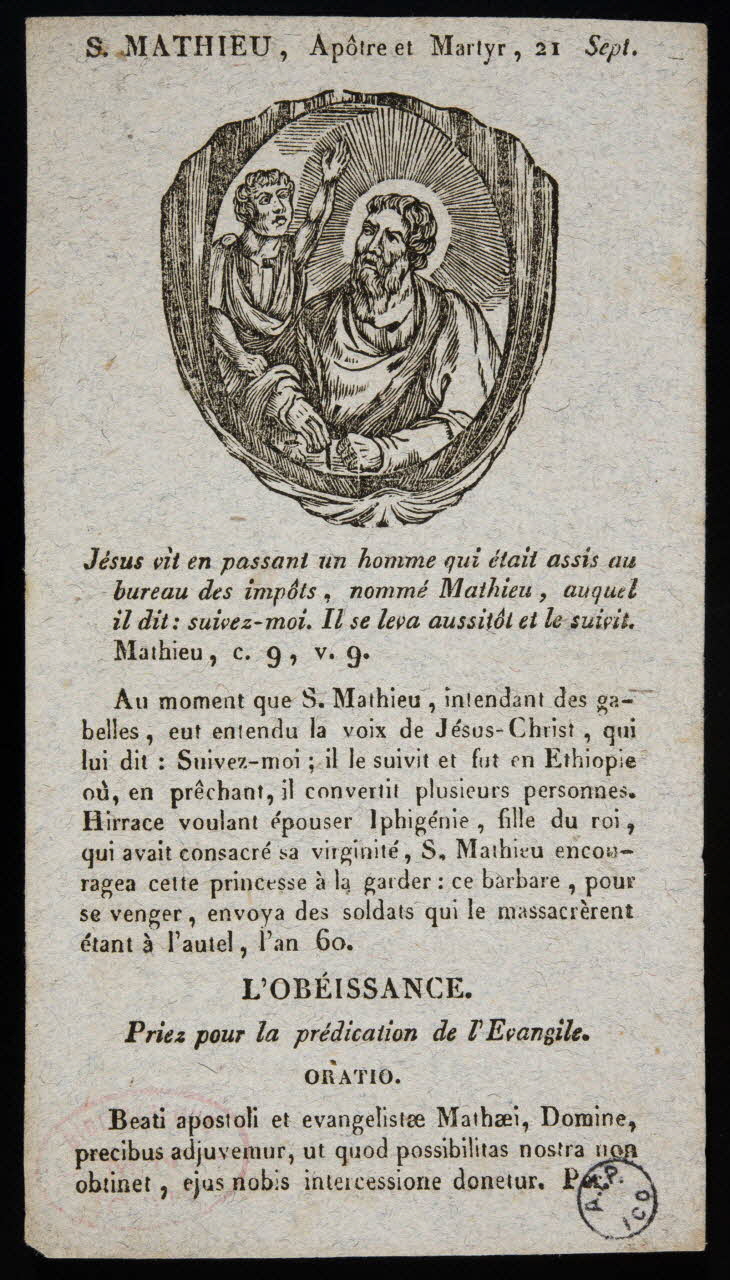estampe S. MATHIEU, Apôtre et Martyr, 21 Sept. 1978.10.19 Photo