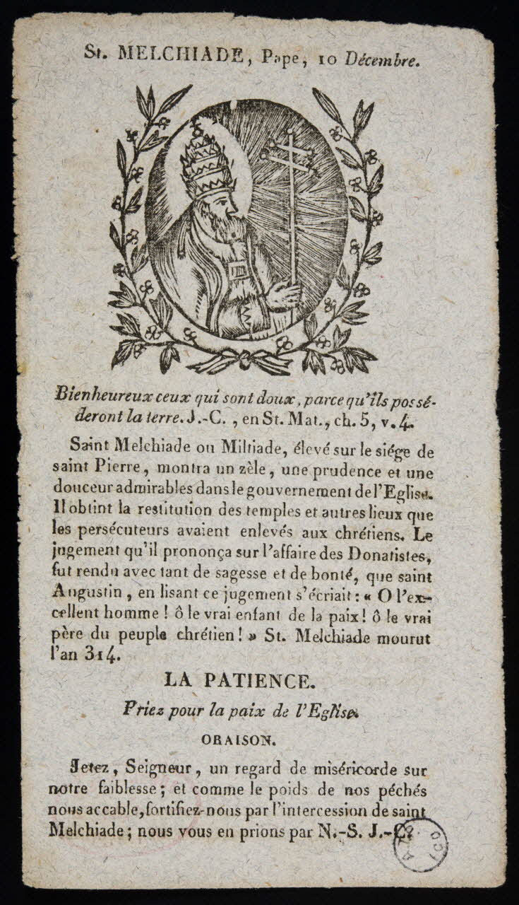 estampe St. MELCHIADE, Pape, 10 Décembre. 1978.10.20 Photo