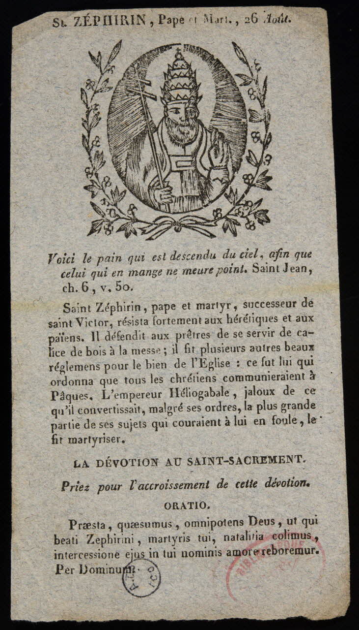 estampe St. ZEPHIRIN, Pape et Mart., 26 Août. 1978.10.23 Photo