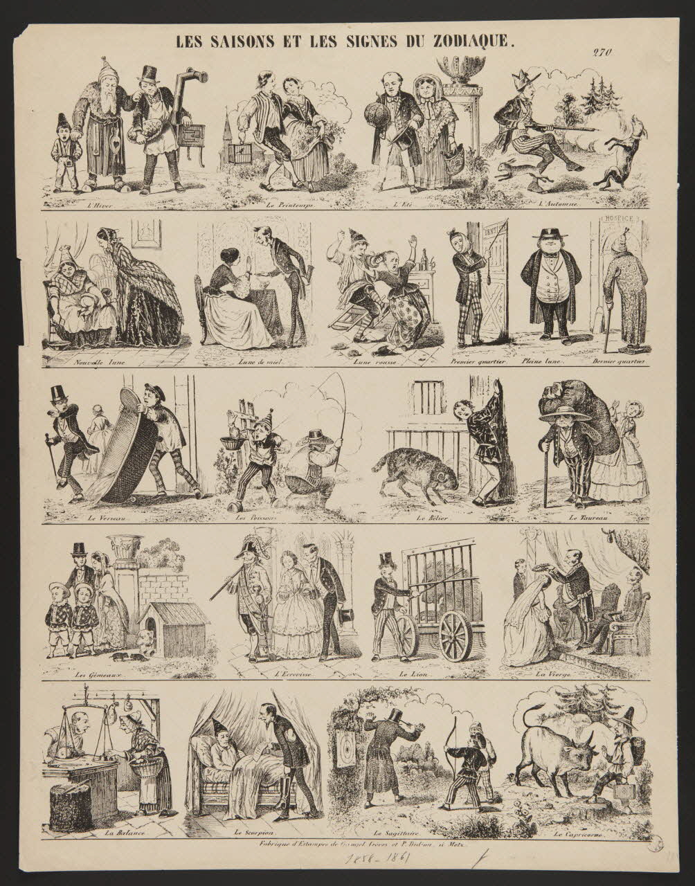 Gangel et Didion estampe LES SAISONS ET LES SIGNES DU ZODIAQUE. Metz 1858-1868 1978.11.7 Photo