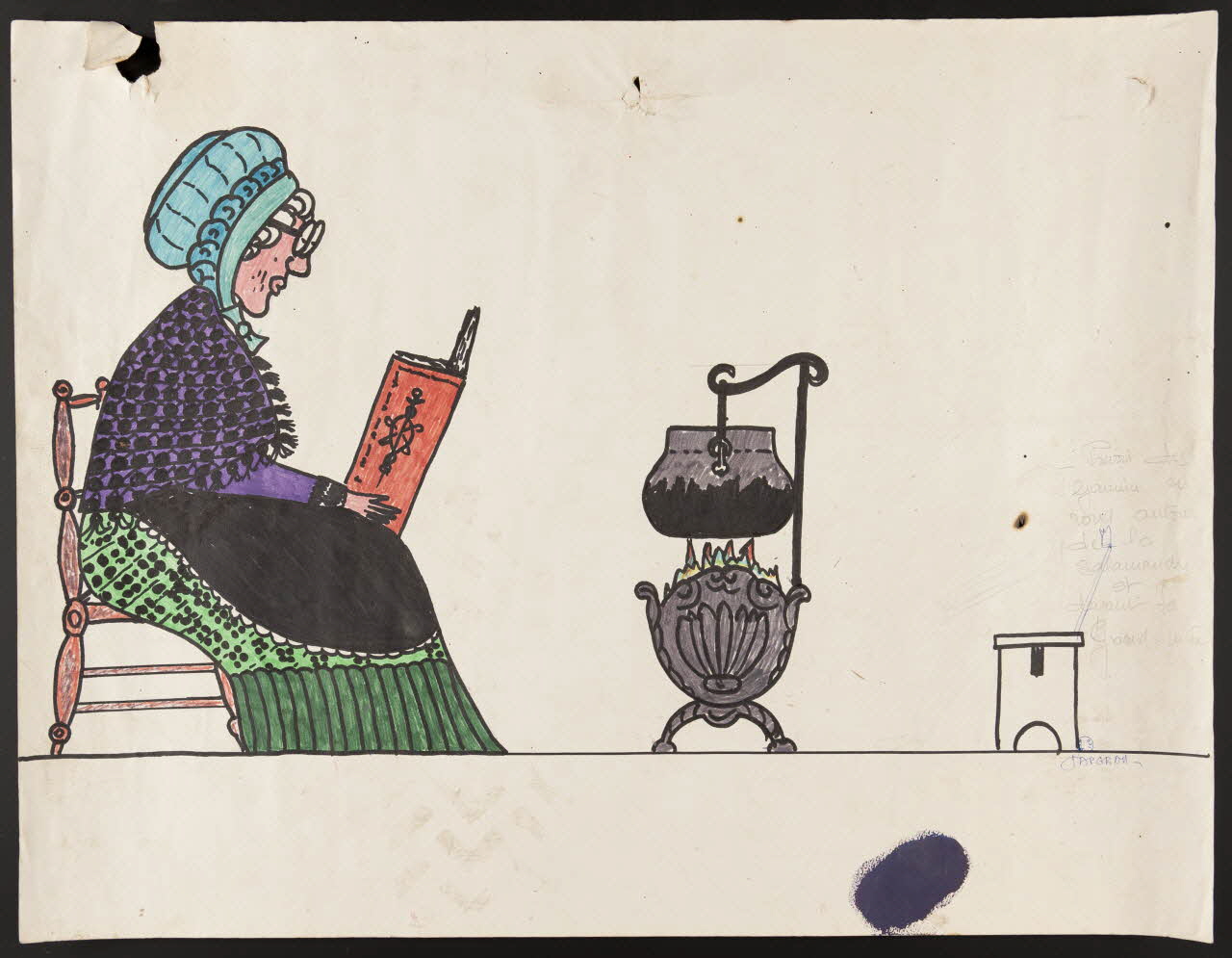 dessin Grand-mère lisant devant un chaudron 1978.30.31 Photo