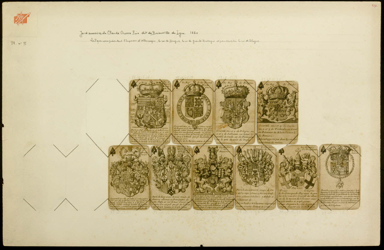 cartes à jouer Jeu d'armoiries de Claude Oronce Feire dit de Brianville de Lyon. 1660 1978.40.15.17/26 Photo