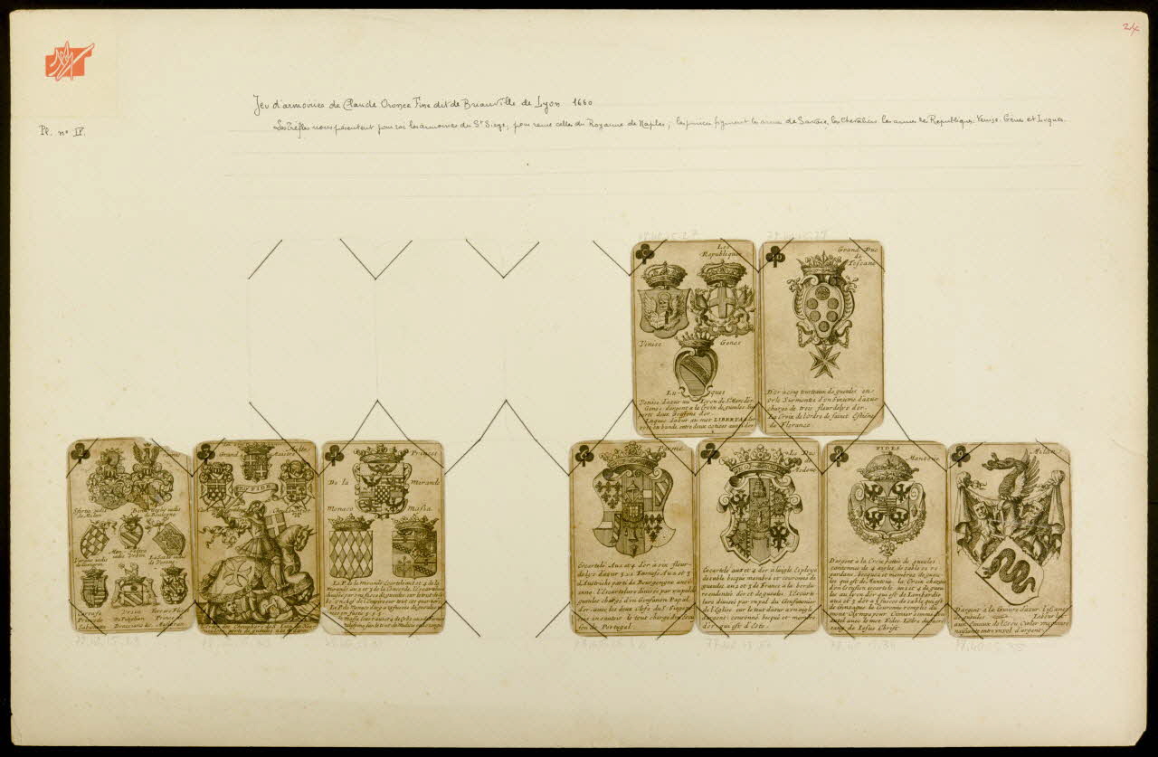 cartes à jouer Jeu d'armoiries de Claude Oronce Fine dit de Brianville de Lyon 1660 1978.40.15.27/35 Photo