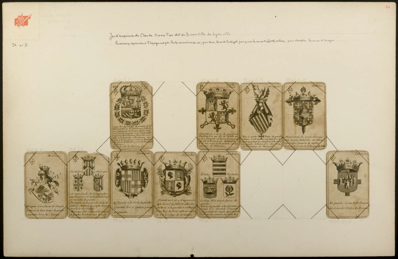 cartes à jouer Jeu d'armoiries de Claude Oronce Fine dit de Brianville de Lyon 1660 1978.40.15.7/16 Photo