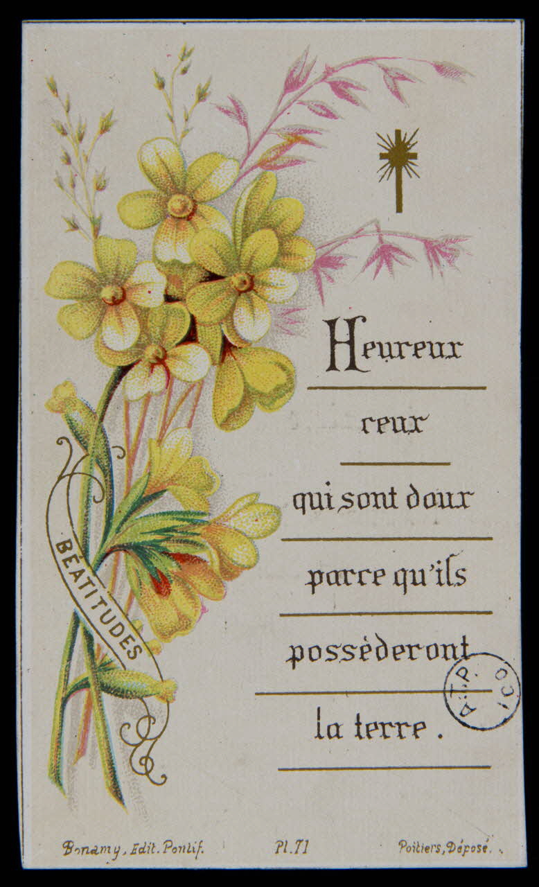 Bonamy estampe Heureux  ceux  qui sont doux  parce qu'ils  possèderont  la terre. Poitiers 1893 1978.44.82 Photo