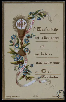 Bonamy estampe l'Eucharistie  est le lien sacré  qui  sur la terre  unit notre âme  au Ciel Poitiers 1894 1978.44.85 Photo