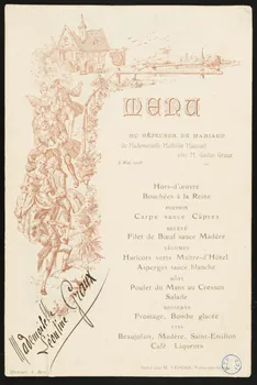 estampe MENU  DU DEJEUNER DE MARIAGE 1978.74.77 Photo
