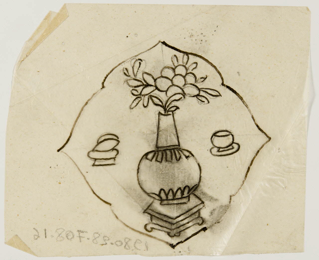 dessin Poncif représentant vase et fleurs 1980.28.708.16 Photo