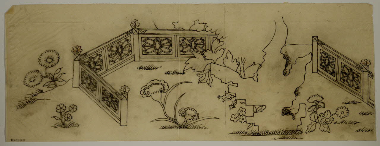 dessin Poncif avec fleurs et palissades 1980.28.715.112 Photo