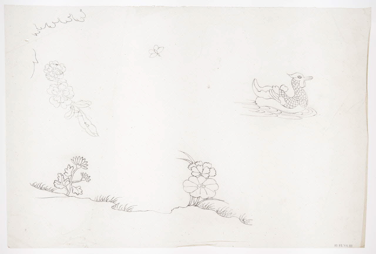 dessin Poncif représentant des fleurs et un canard 1980.28.715.82 Photo