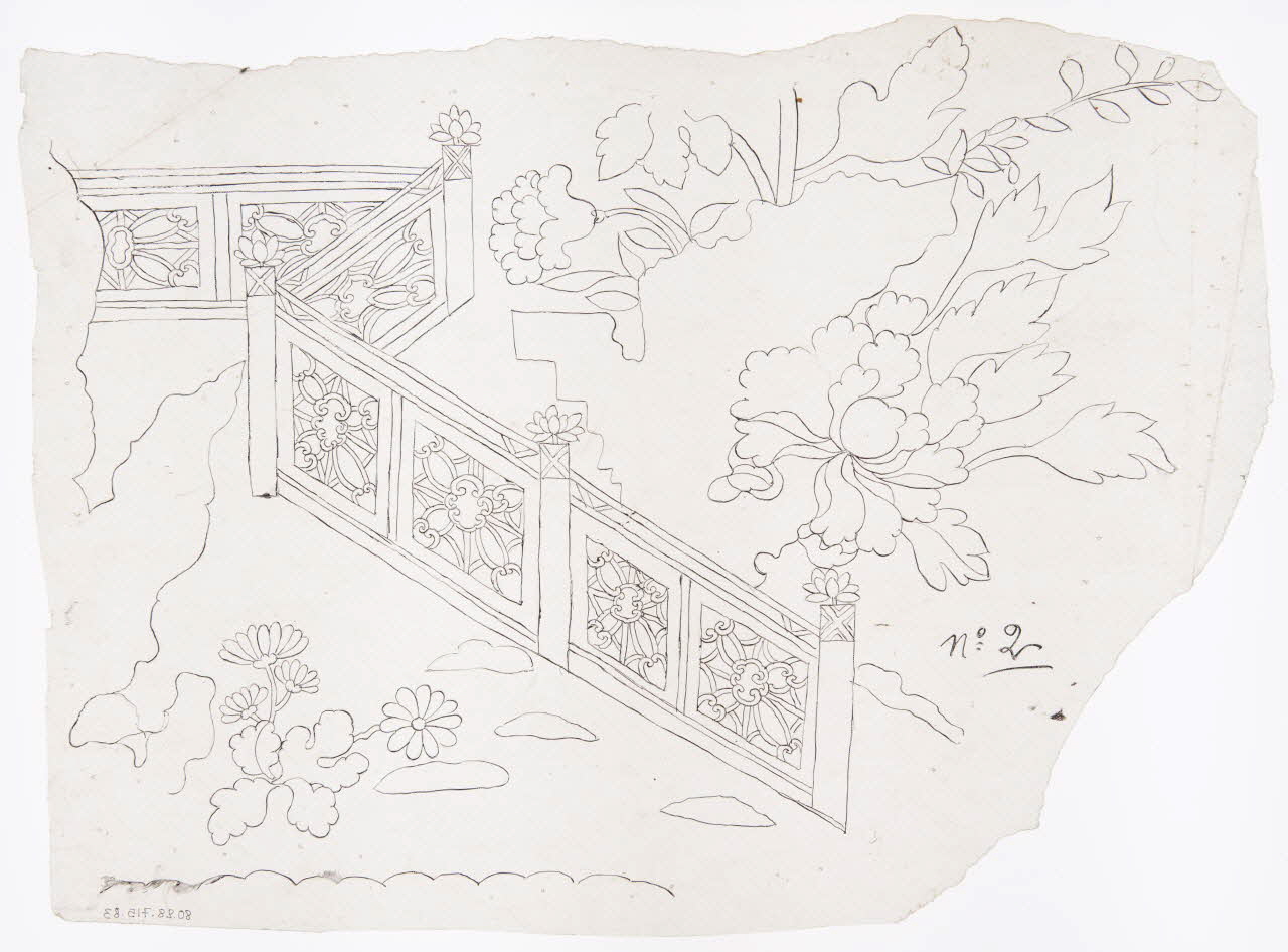 dessin Poncif représentant une balustrade et des fleurs 1980.28.715.83 Photo