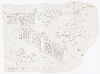dessin Poncif représentant une balustrade et des fleurs 1980.28.715.83 Photo
