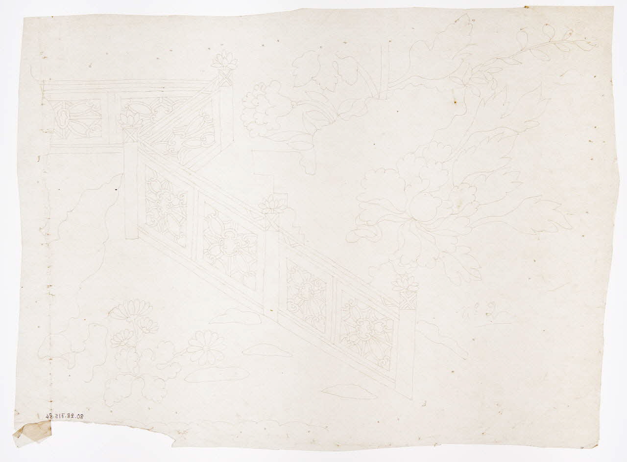 dessin Poncif représentant une balustrade et des motifs floraux 1980.28.715.84 Photo