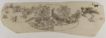 dessin Poncif avec fleurs et faisans 1980.28.715.89  Photo