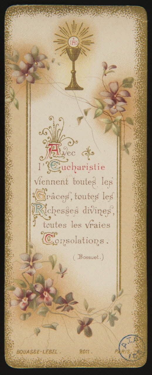 image pieuse Avec  l'Eucharistie  viennent toutes les  Grâces, toutes les  Richesses divines,  toutes les vraies  Consolations. 1980.31.11 Photo