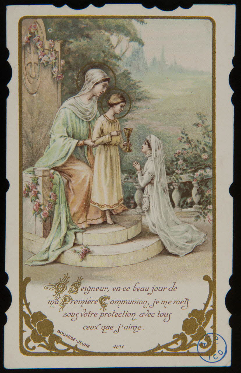 image pieuse O Seigneur, en ce beau jour de  ma Première Communion, je me mets  sous votre protection avec tous  ceux que j'aime. 1980.31.81 Photo