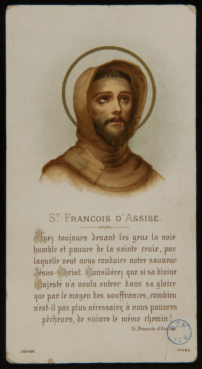 image pieuse ST. FRANCOIS D'ASSISE. 1891 1980.31.96 Photo