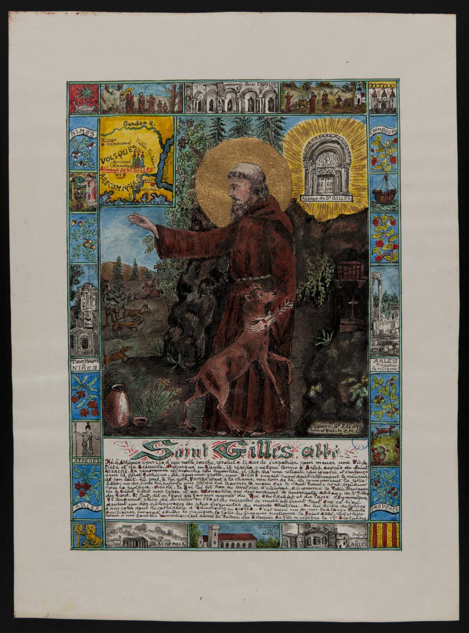 Coincy-Saint-Palais livre d'heures Image religieuse, vie de Saint Gilles Abbé 1953 1980.37.24  Photo