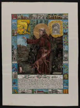 Coincy-Saint-Palais livre d'heures Image religieuse, vie de Saint Gilles Abbé 1953 1980.37.24 Photo