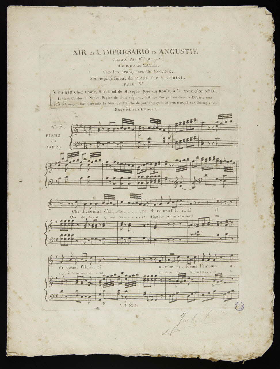 estampe AIR DE L'IMPRESARIO IN ANGUSTIE 1980.66.17 Photo