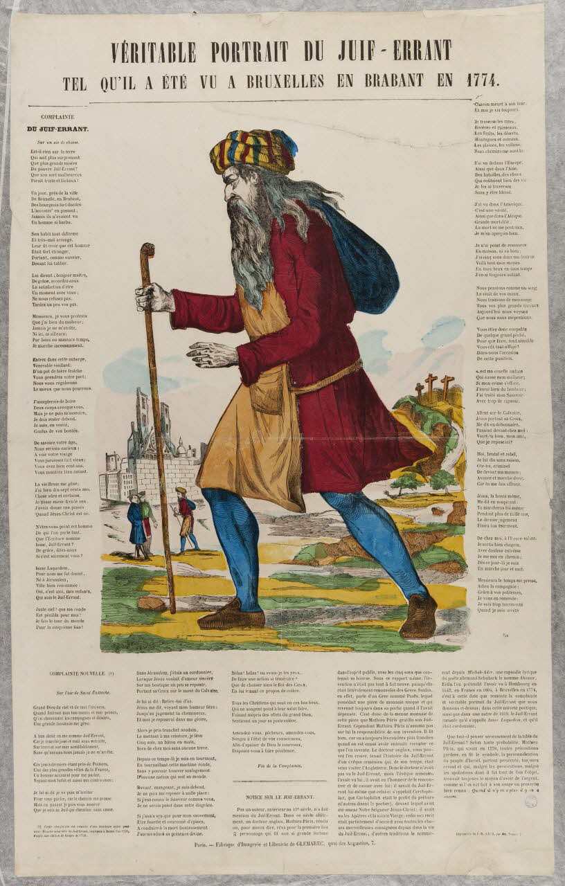 Charles-Eugène Glémarec ; Jean-Baptiste Gros estampe VERITABLE PORTRAIT DU JUIF - ERRANT  TEL QU'IL A ETE VU A BRUXELLES EN BRABANT EN 1774. Paris 1849-1854 1980.66.30 Photo