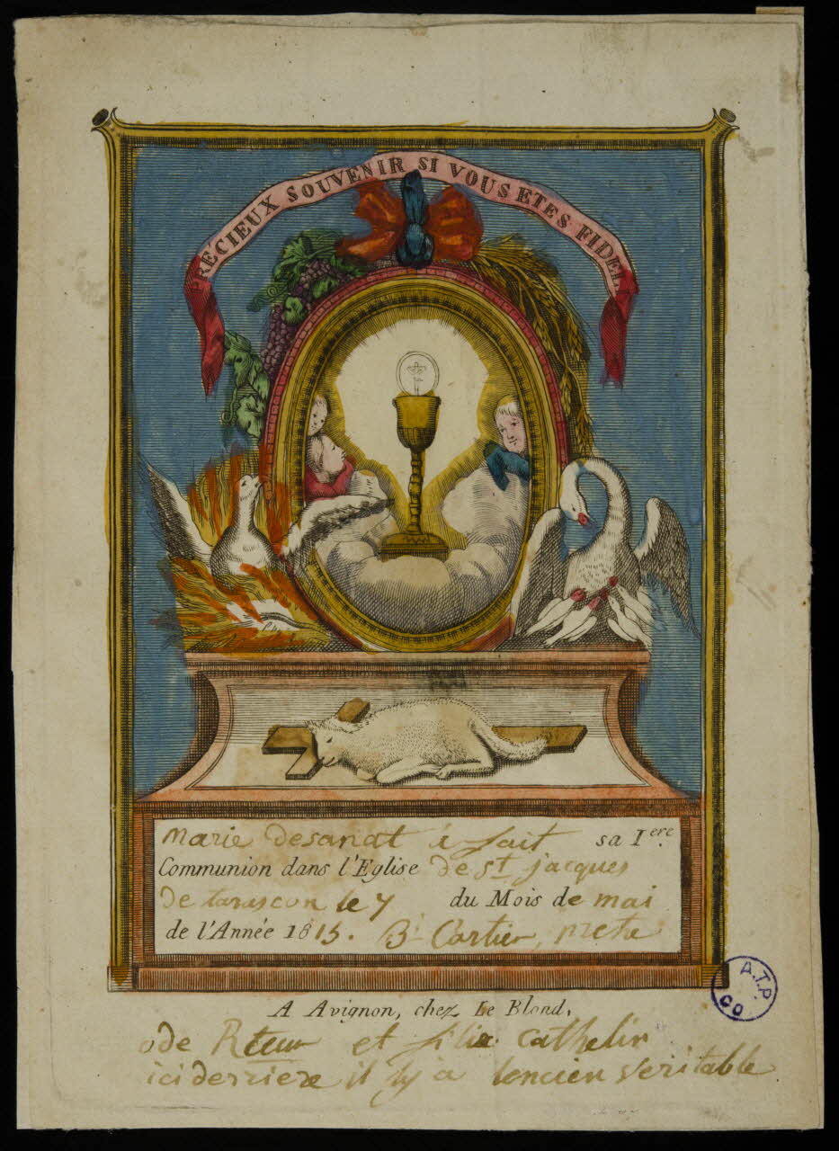 Leblond imagerie ancienne PRECIEUX SOUVENIR SI VOUS ETES FIDELE Avignon 1815 1980.66.42 Photo