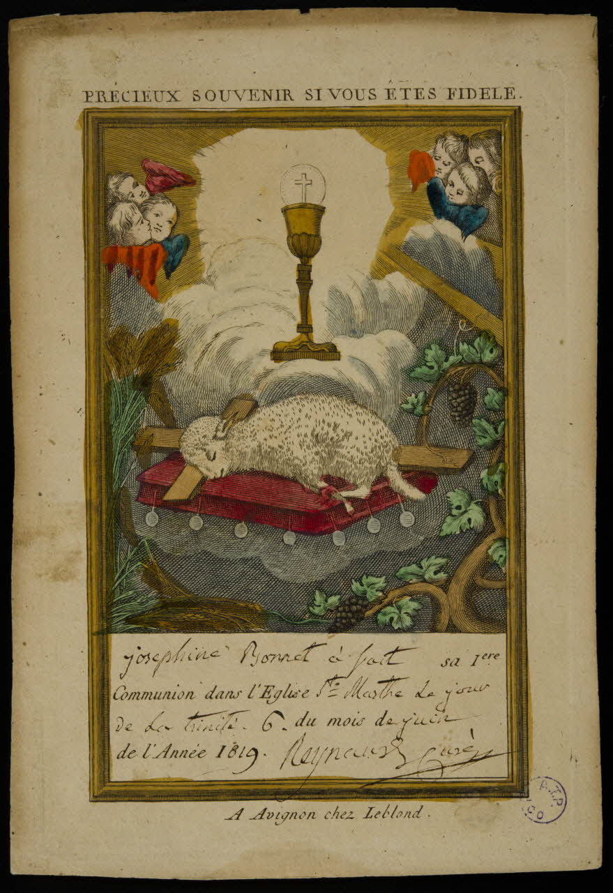 Leblond imagerie ancienne PRECIEUX SOUVENIR SI VOUS ETES FIDELE. Avignon 1819 1980.66.43 Photo