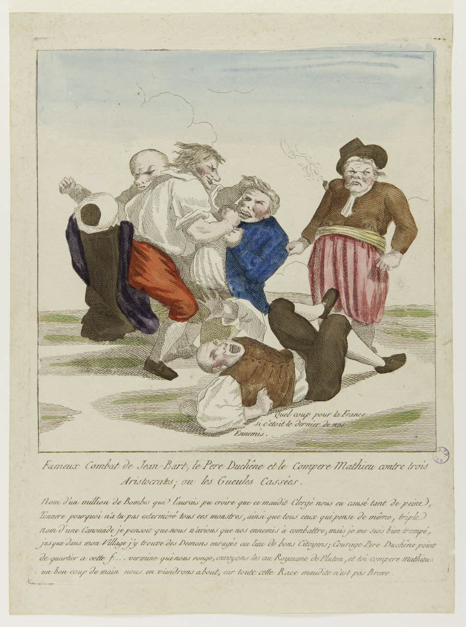 imagerie ancienne Fameux Combat de Jean-Bart, le Pere Duchêne et le Compere Mathieu contre trois  Aristocrates France 1789 1980.72.19 Photo