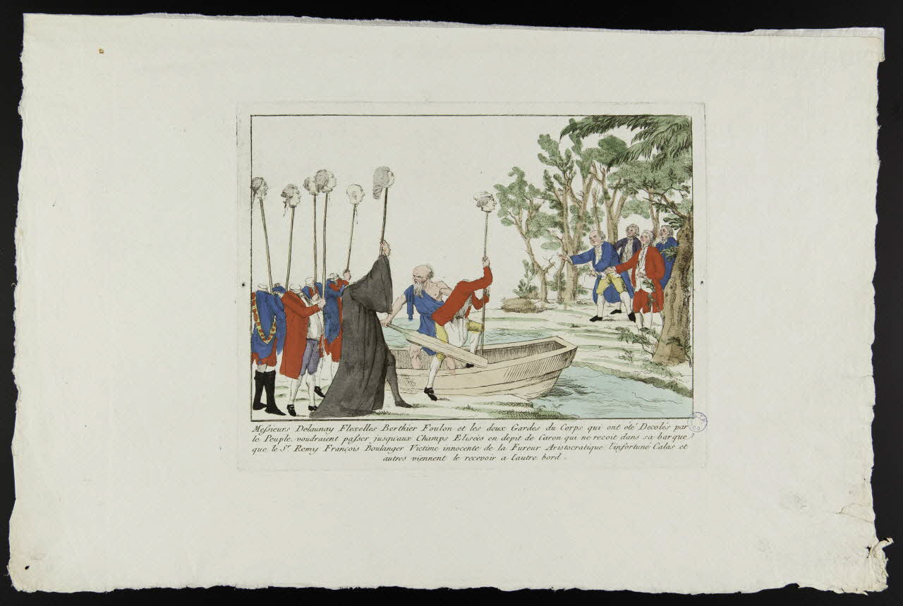 imagerie ancienne Mefsieurs Delaunay Flexelles Berthier Foulon et les deux Gardes du Corps qui ont été [...] a l'autre bord. France 1789 1980.72.7 Photo