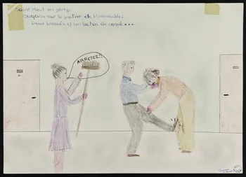 Marie Odile Mazenod dessin Bagarre sur le palier de l'immeuble 1980 1980.81.24 Photo