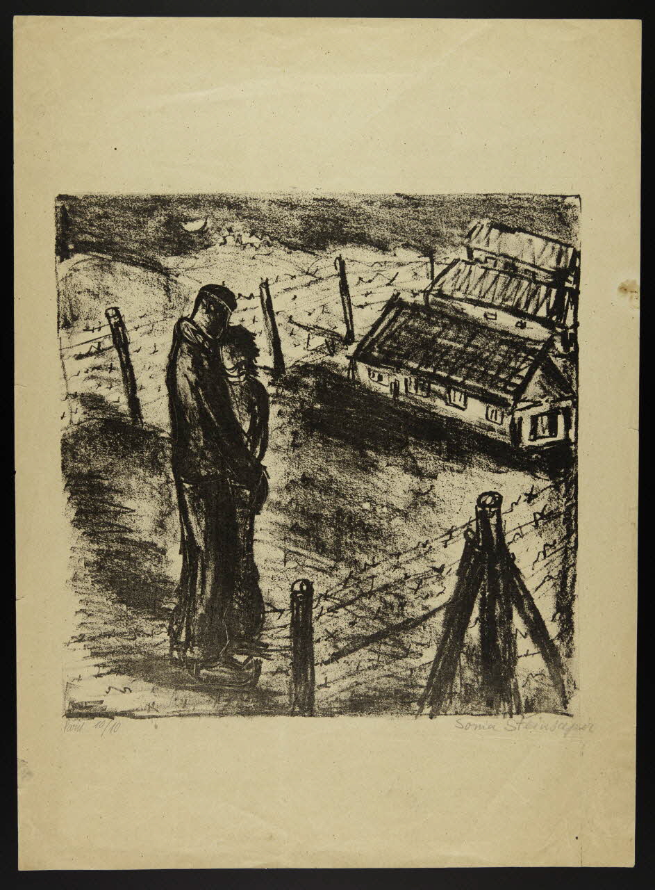 Sonia Steinsapir estampe Couple dans un camp avec barbelés France 1961 1980.82.13 Photo